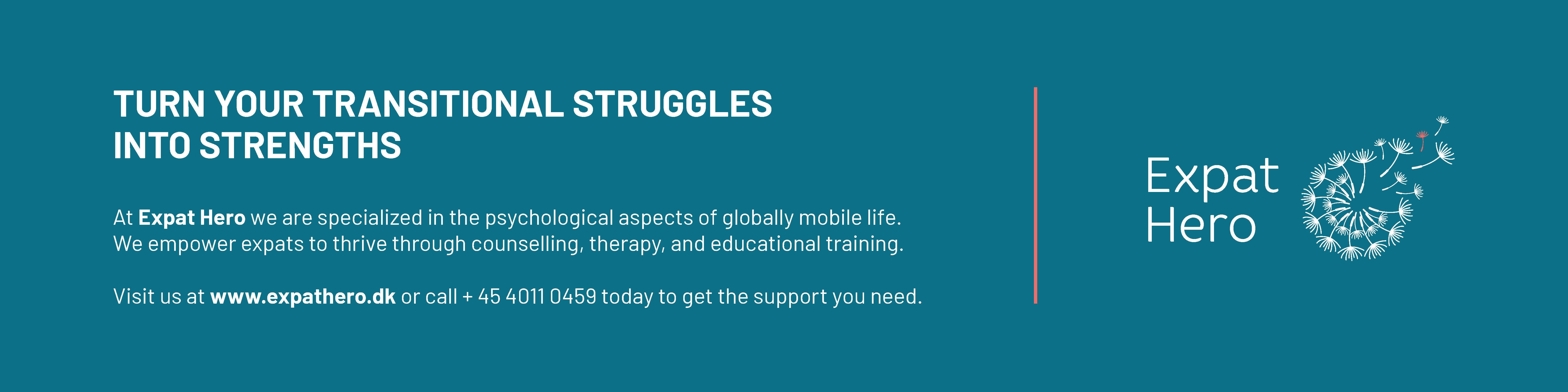 Text on image reads: “Turn your transitional struggles into strengths – Expat Hero.”