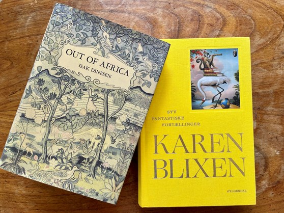 Two books by Karen Blixen: Out of Africa and Syv fantastiske fortællinger.